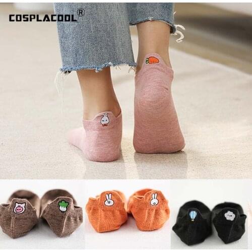 Harajuku Embroidery Animal Cute Funny Socks Women Kawaii Rainbow Rabbit Pug Design Crew Socks Cotton Calcetines Mujer Sokken Sox