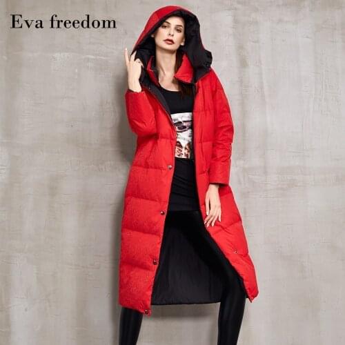 2019 Winter new long loose down coat female plus size hooded contrast color double-sided wear down jackets winter women EF1518