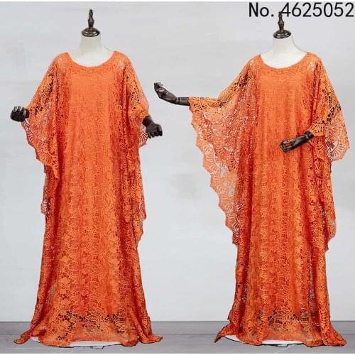 New Fashion African Women Dashiki Water-Soluble Guipure Cord Lace Loose Long Dress + Inside The Skirt Two Piece Free Size
