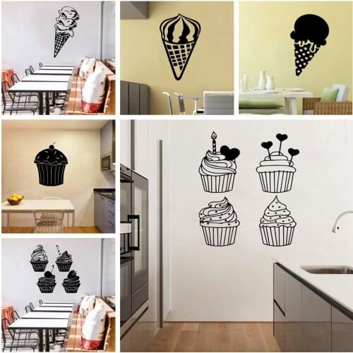 NEW ice cream Home Decorations Pvc Wall Decal For ice Cream Cake Store Removable Wall Stickers Art Decals Wallpaper