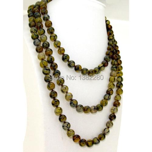 8mm Round Yellow stripe Onyx stone beads necklace 50" women jewelry fashion style