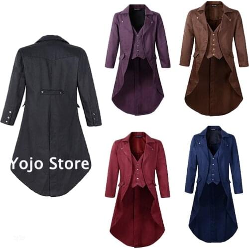 Adult Men Medieval Victorian Costume Tuxedo Gentlema Tailcoat Gothic Steampunk Trench Coat Frock Outfit Overcoat Uniform For Men