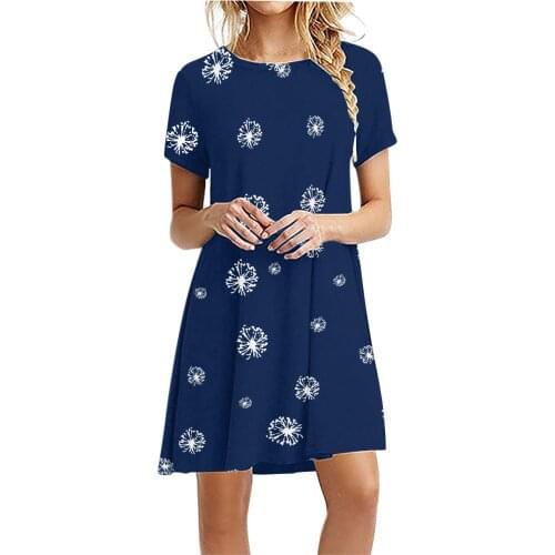 Dandelion Floral Dress Women Flower Printed Short Sleeve Dress Summer Casual Dresses For Women Beach Vestidos Mujer Verano 2021