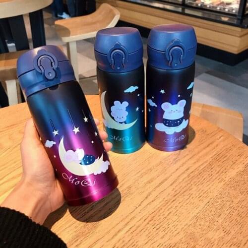 Baby 350ml Creative 304 Stainless Steel Fashion Cartoon School Children Cute Bounce Rat Thermal Transfer Insulated Cup Bottle