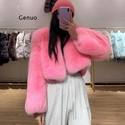 Rf20134 Short Pattern Long Sleeve Winter Womens Luxury Whole Leather Real Red Fox Fur Coat Round Collar