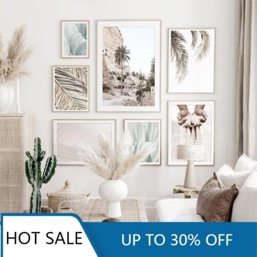 Christmas Canvas Painting Trendy Beige Palm Leaf Nature Bohemia Poster Print Wall Art Pictures for Living Room Modern Home Decor