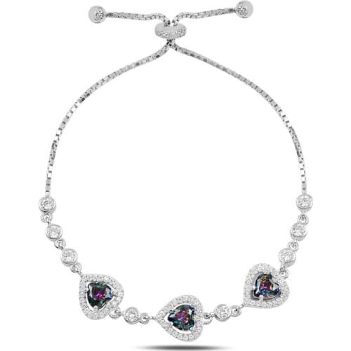 Silver 925 Sterling Heart Mystic Topaz Zirconia stone Lift Bracelet