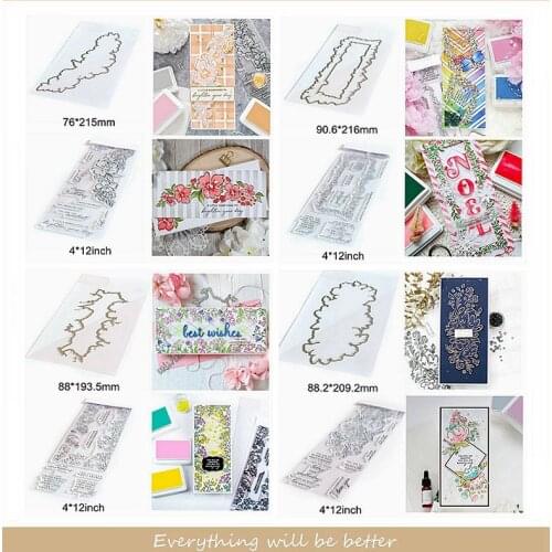 Mix Flower Letter Words Alphabet Sentence Square Hollowed Metal Cutting Dies Match Clear Silicone Stamps Diy Stencils Make Cards