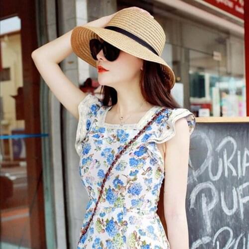 2021 New Fashion Foldable Wide Brim Floppy Girls Straw Hat Sun Hat Beach Women Summer Hat UV Protect Travel Cap Lady Cap Female