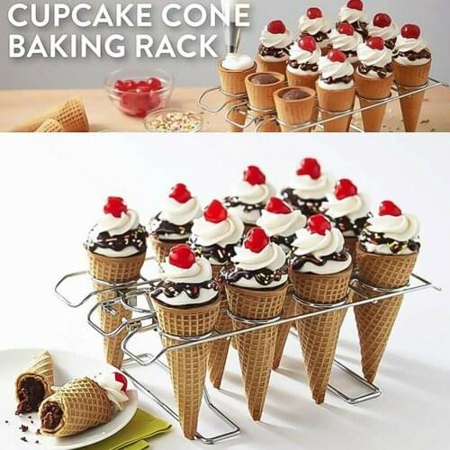 Stainless Steel Ice Cream Cone Display Rack Stand Diy Cone Holders Baking Cake Cone Cupcake Cooling Tray Holder Baking Rack