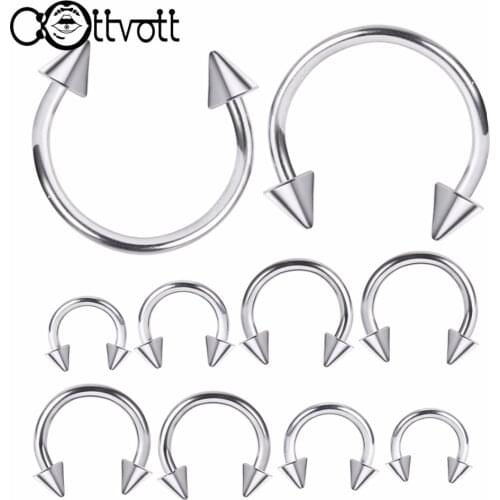 10pcs/Set Spike Horseshoe Piercing for Men Women Steel Nose Septum Ring Lip Nipple Eyebrow Tragus Lobe Hoops Rings LB16