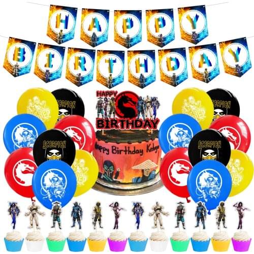 New Funny Game Mortal-Kombat Balloons Dragon Mortal Kombat Banner Cake Toppers Latex Balloons Kids Happy Birthday Party Ballon