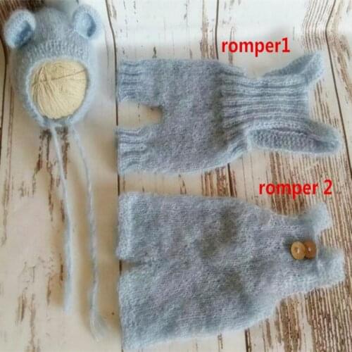 Knit Newborn Bear Bonnet Crochet Baby Boy Romper Set Newborn Baby Girl Pants Clothes Infant OVeralls Photography Props