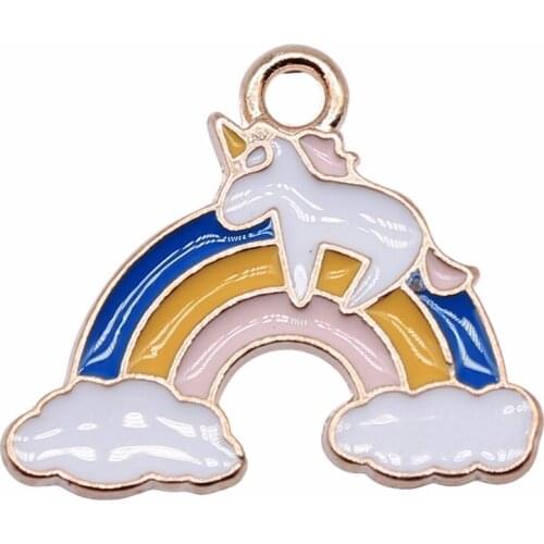 WYSIWYG 10pcs 17x20mm KC Gold Color Rainbow Unicorn Charms Pendant For Jewelry Making Earring Making Accessories