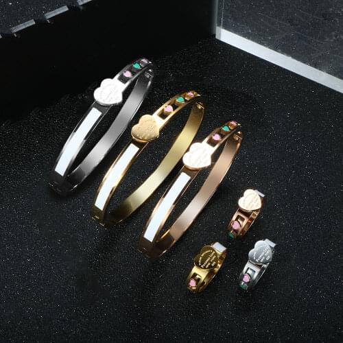 Trendy Lover Stainless Steel Jewelry Set Big Heart Tag White Shell Rings & Bracelets Heart Pendant for Women Men Wedding Jewelry