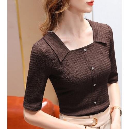 Autumn New Women Chiffon T-Shirt Retro French Style Temperament Elegant Office Ladies Pullover Slim Fit Half Sleeve Pleated Tees