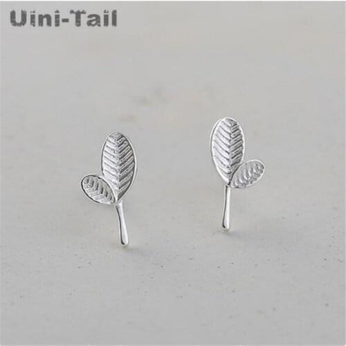 Uini-Tail hot new 925 sterling silver tree leaf ear studs wholesale womens Korean fashion wave high quality earrings