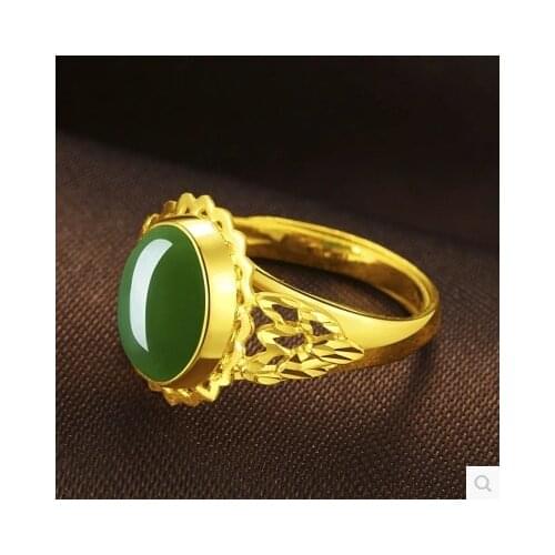 Natural Green Hetian Jade Ring 925 Silver Chinese Jadeite Amulet Fashion Charm Jewelry Gifts for Women Her