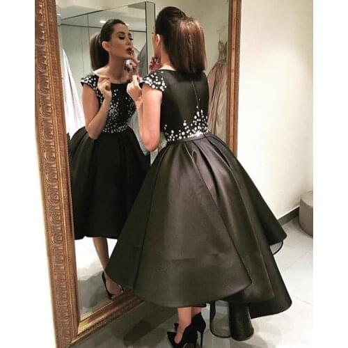 Plus size Arabic Elegant High Low Evening 2020 Short Front Long Back Prom Party Gown Little Black Dresses for Formal Occasion