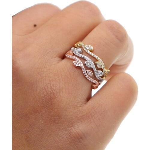 2019 Top sale real 925 sterling silver oval cz leaf shape stackable wedding rings girls women delicate fashion eternity Jewelry