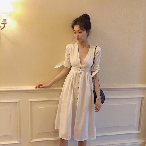 Bella Philosophy 2020 new women Retro Slim V-Neck Short sleeve Knee-length Empire A-Line Dress