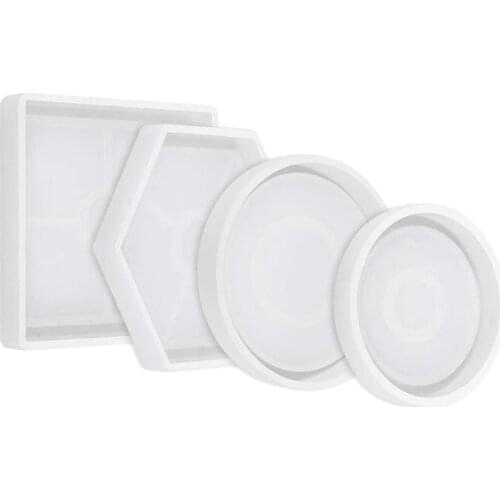 4 Pcs DIY Coaster Silicone Mold,Resin Molds for Casting Mold Bottom Bracket for Casting with Resin,Concrete,Cement