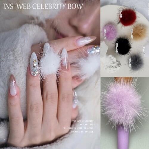 5Pcs Magnetic Pompoms Charms For Nails Art Design Mini Pom Poms Mink Fur Ball Pendant 3D Nail Art Soft Hairball Charms BZY45634