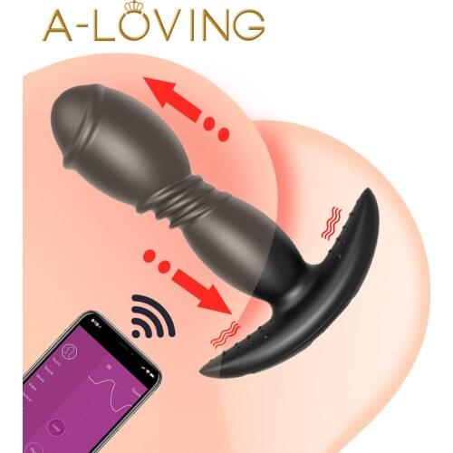 Anal Vibrator Big Butt Plug Male Prostate Massager Bluetooth Thrusting Dildo Vibrator APP Control Anus Sex Toys for Men Gay