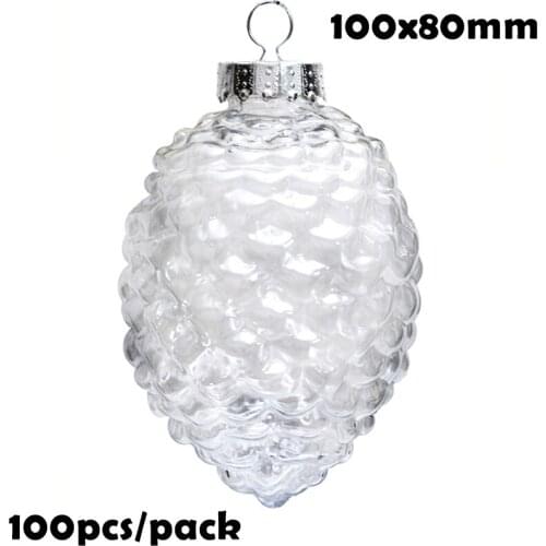 Free Shipping DIY Paintable/Shatterproof Christmas Decoration Ball 100*80mm Fillable Plastic Pine Cone Nut Ornament, 100/Pack