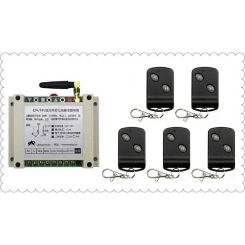 DC12V 24V 36V 48V 10A 2CH RF Wireless Remote Control Switch 5 Transmitter with 2-button Receiver for Appliances Gate Garage Door