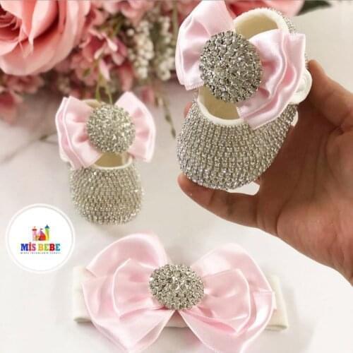 Baby Girl Queen Shoes and Headband with Swarovski Stones Fashion Quality Cotton Soft Crib Shoes Furry
