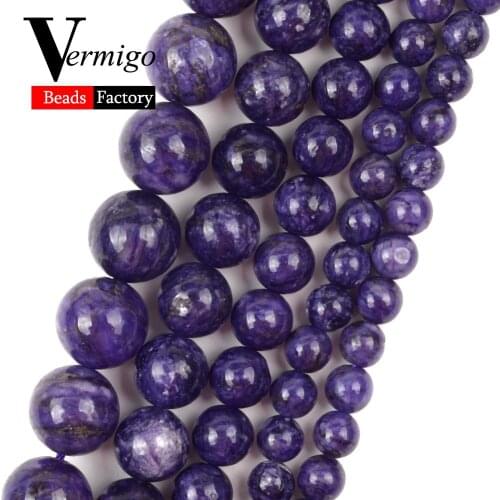 High Quality Charoite Natural Stone Beads For Jewelry Making 6 8 10 12mm Round Spacer Loose Beads Fit For Handmade Bracelets 15"