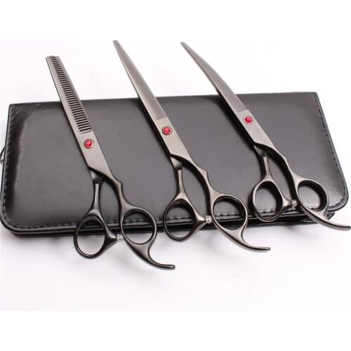 C3003 3Pcs Suit 7.0" 19.5cm Customized Logo JP 440C Cutting+Thinning Scissors+Down Curved Scissors Professional Pets Hair Shears