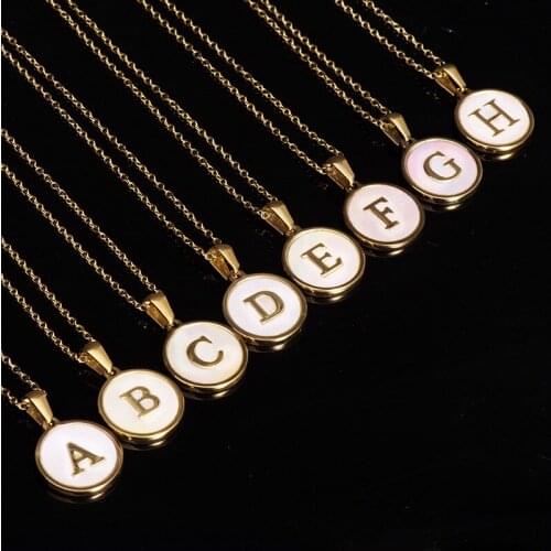 316 Stainless Steel Letter A-Z Natural Shell Round Coin Alphabet Pendant Necklace For Women Jewelry Drop Shipping Wholesale