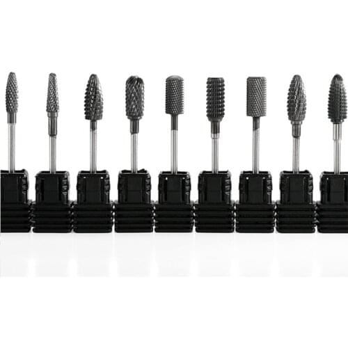 9 Type Black Titanium Tungsten Carbide Nail Drill Bits Apparatus for Manicure Drill Accessories Mills Cutter Remover Gel Tools