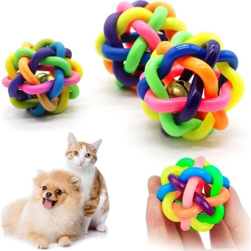 Pet Products Cat and dog toy training ball Chewing molar bell colorful bell toy ball Kitten supplies plastic ball Cat Supplies