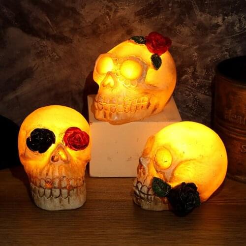 Halloween Artificial Skull Head LED Light Horror Skeleton Night Light Halloween Decoration Scary Props Home Party Table Decor