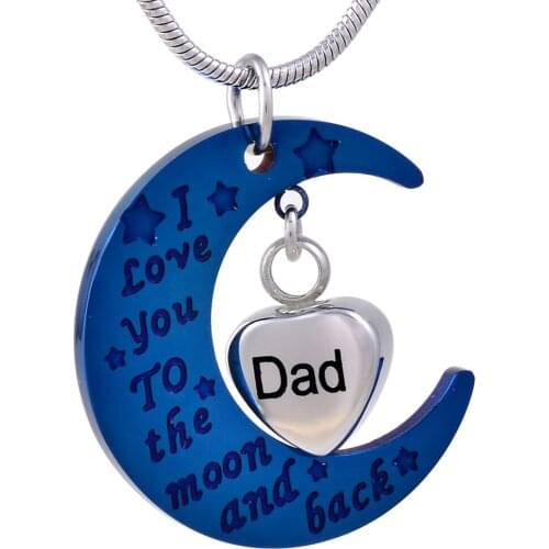 IJD9470 I Love You To The Moon And Back Heart Urn Necklace For Dad Stainless Steel Cremation Urn Jewelry Pendant Hold Ashes
