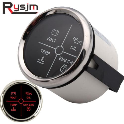 H 52 mm alarm gauge meter water temperature volt oil Pressure check engine 4 LED alarm indicator water temp gauge fit car boat