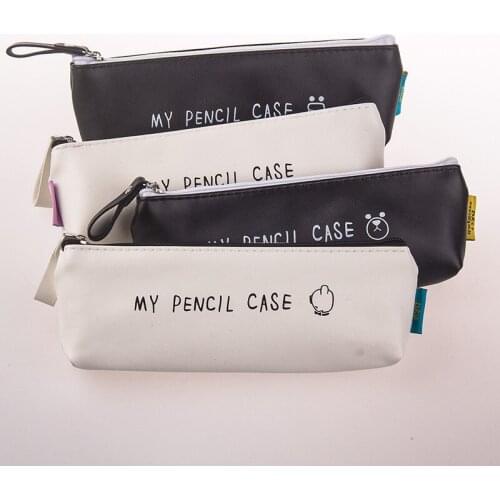 Kawaii Cartoon Triangle My Pencil Case Classical Black and White Color Waterproof Pu Leather School Stationery Pen Bag