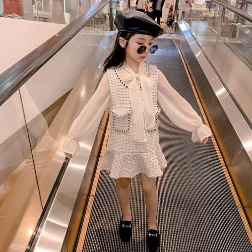 Children teenager girls dress set shirts+vest dress 2pcs kids girls clothes set vetement fille 10 ans Princess dresses