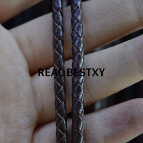 REAL BESTXY 4mm brown REAL round braided leather cords round strip leather for bracelets leather round leather straps