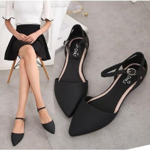Miaoguan Summer Korean Style Fashion Breathable Pointed Toe Women Beach Sandals Buckle Flat Heels Cover Heel Lady Jelly Shoes