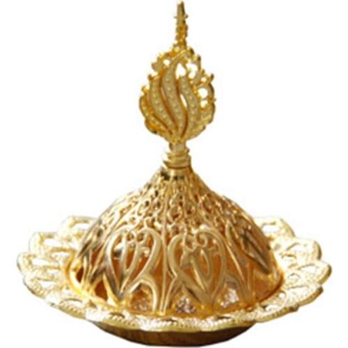 Metal Incense Burner Hollow Golden Tower Oil Burner Arab Style Censer Holder for Home Hotel