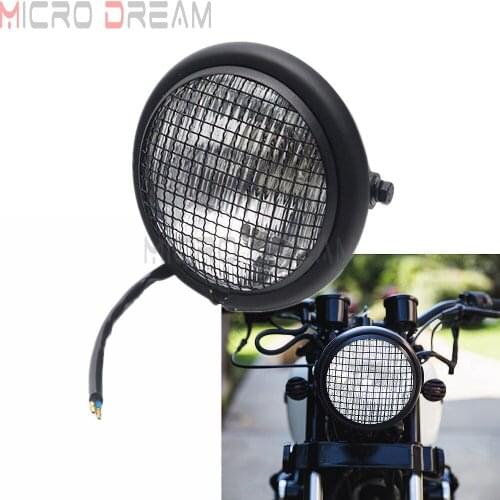 Motorcycle Black Mesh Grill Vintage Headlight 12v High/Low Beam Head Lamp For Harley Old School Cafe Racer Chopper Bobber SX650