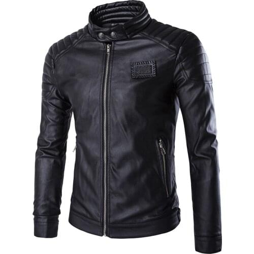 Mens Black Motorcycle Jacket Mens Slim Leather Jacket High Quality Mens Stand Collar PU Leather Jacket and Coat 5XL Size