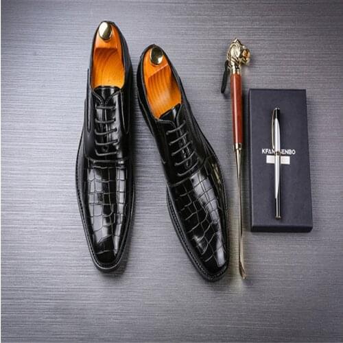 Zapatos Para Hombre Men Crocodile Skin Shoes Genuine Leather Pointed Toe Lace Up Brogue Shoes Wedding Dress Formal Oxford Shoes