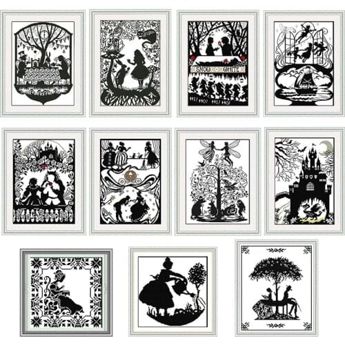 Fairy tale character series black and white print cross stitch kit 14CT monochrome embroidery kit DIY beginner simple embroidery