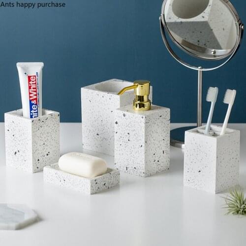 Resin Wash Set Bathroom Supplies Square Bathroom 5-piece Set Lotion Bottle Toothbrush Holder Mouth Cup Soap Dish Toilet Brush