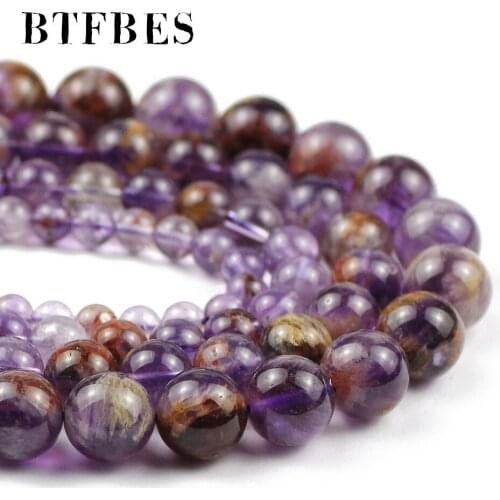 Natural chlorite crystals Beads Round purple Loose Stone Bead For Jewelry Making DIY Bracelets Accessories 15"Strand 6/8/10/12mm